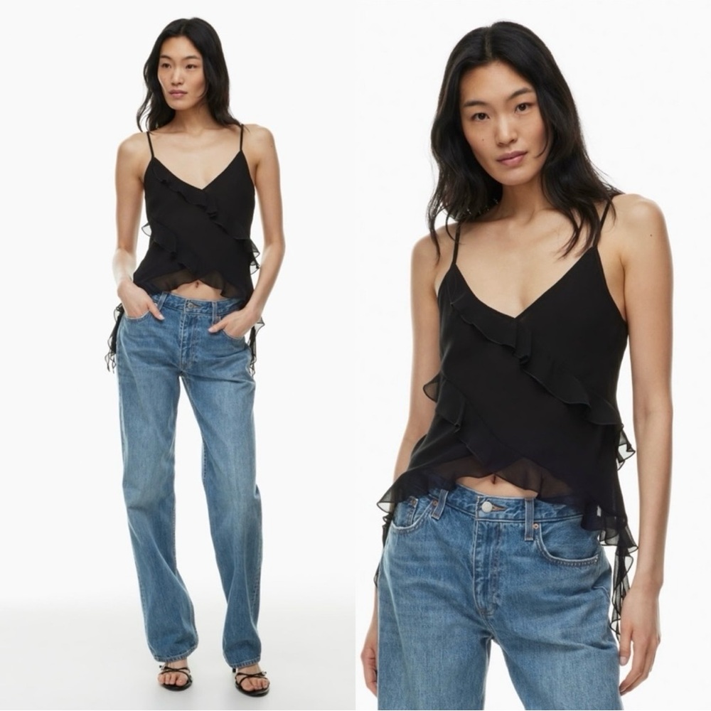 ARITZIA XS Eminence Black Ruffle Camisole Top